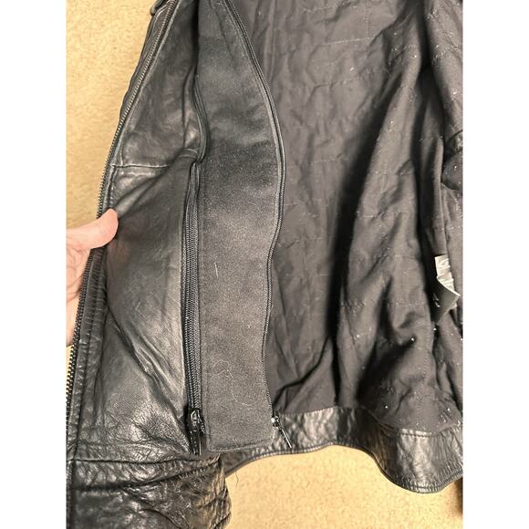 Black Rivet Leather Jacket GIII Mens SMALL Bomber Removable Hood MSRP $600 - Picture 7 of 16